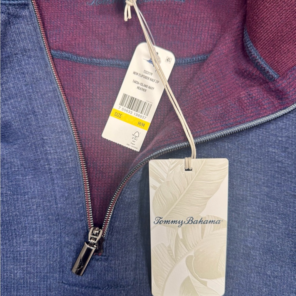 NWT Tommy Bahama Flipsider Reversible Half Zip Sweatshirt M Blue - Picture 4 of 4